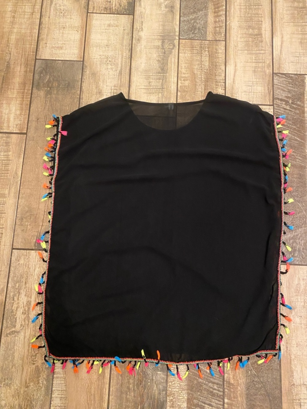Gokey Black neon Tassel semi sheer black swimsuit coverup - Picture 3 of 11